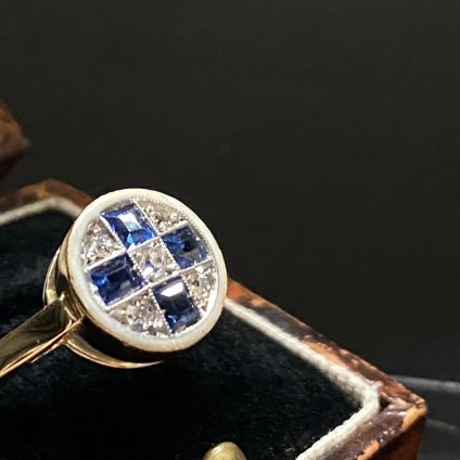 1920's 18KYG Sapphire Diamond Enamel Ring 1920ǯ 18K ե  ʥ 󥰡