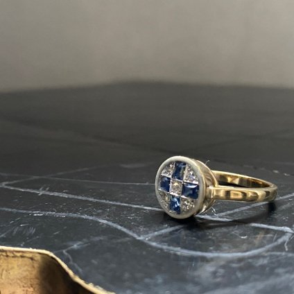 1920's 18KYG Sapphire Diamond Enamel Ring（ 1920年代 18K サファイア ダイヤモンド エナメル リング）