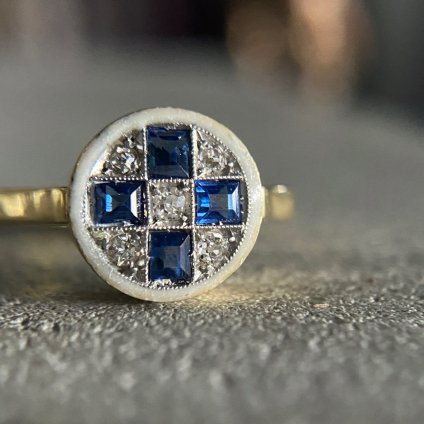 1920's 18KYG Sapphire Diamond Enamel Ring 1920ǯ 18K ե  ʥ 󥰡