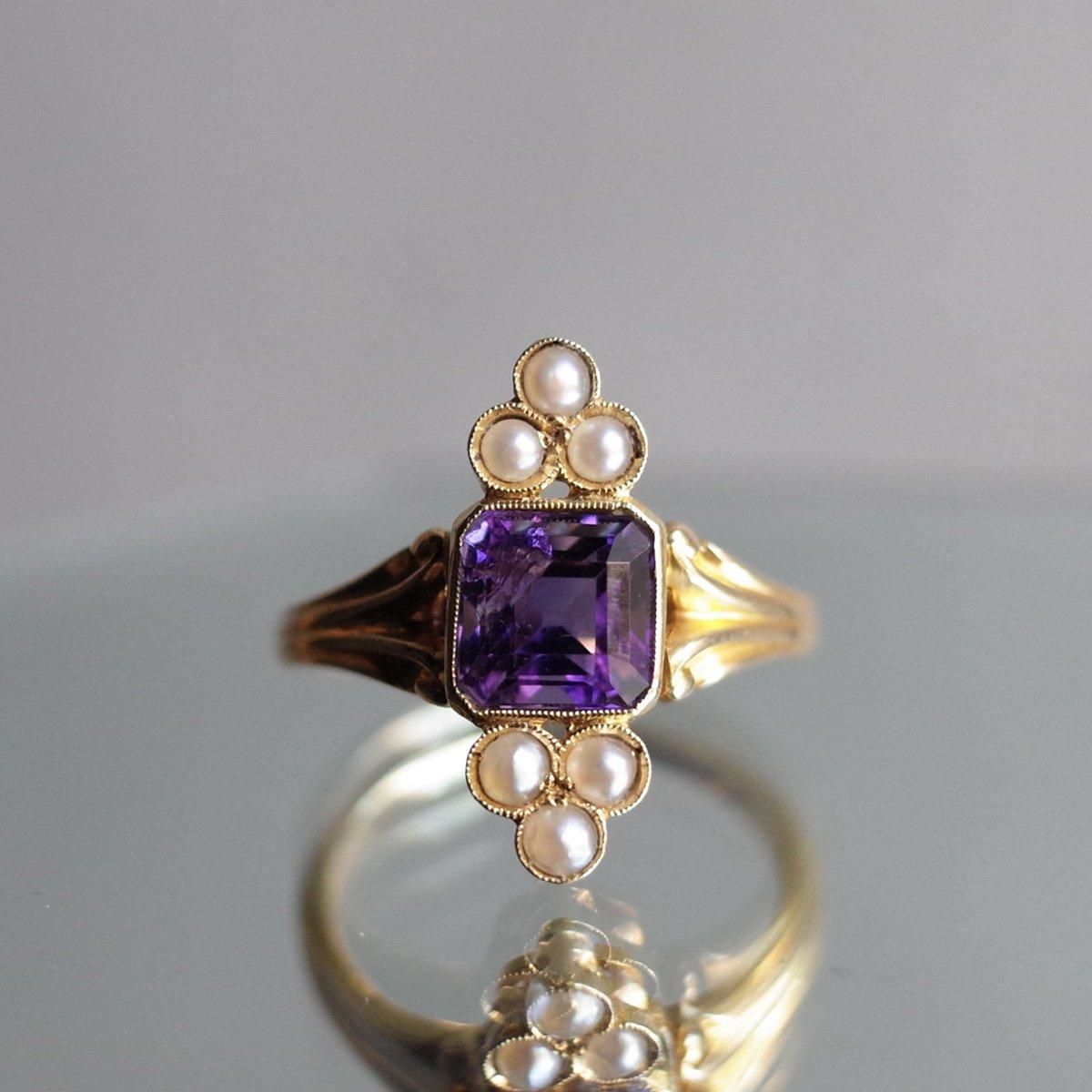 1920 - 40's YG Amethyst Pearl RingYG ᥸ ѡ 󥰡