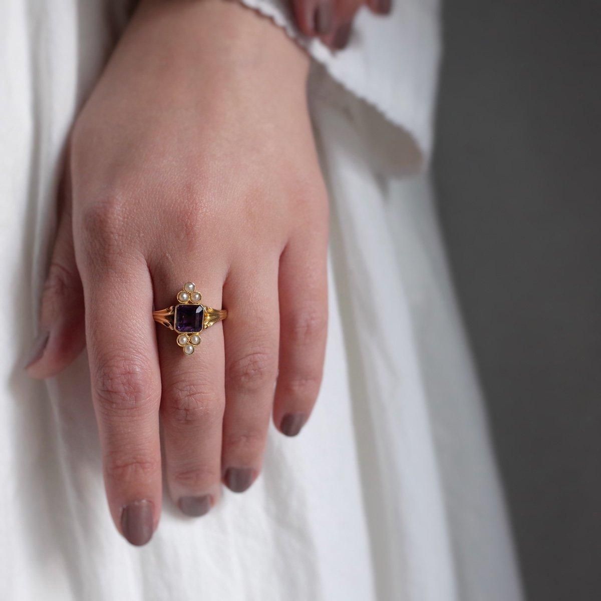 1920 - 40's YG Amethyst Pearl RingYG ᥸ ѡ 󥰡