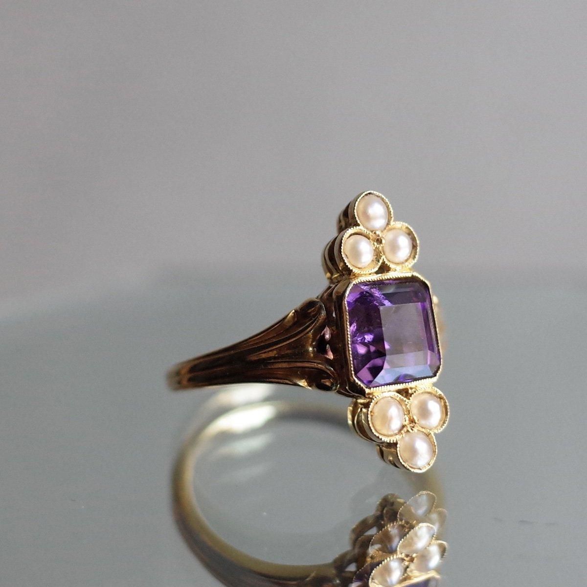 1920 - 40's YG Amethyst Pearl RingYG ᥸ ѡ 󥰡