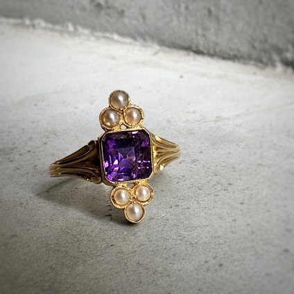 1920 - 40's YG Amethyst Pearl RingYG ᥸ ѡ 󥰡