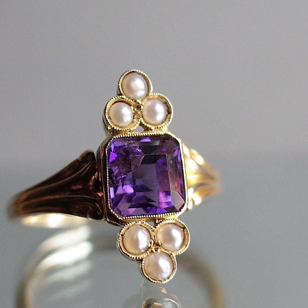 1920 - 40's YG Amethyst Pearl RingYG ᥸ ѡ 󥰡