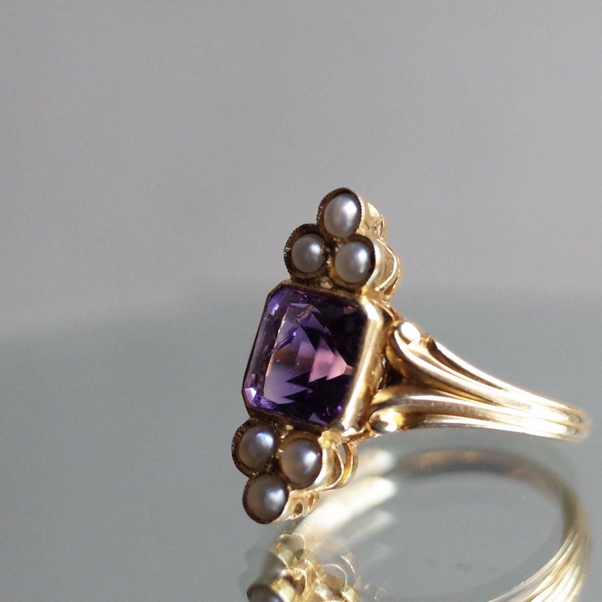 1920 - 40's YG Amethyst Pearl RingYG ᥸ ѡ 󥰡