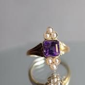 1920 - 40's YG Amethyst Pearl RingYG ᥸ ѡ 󥰡