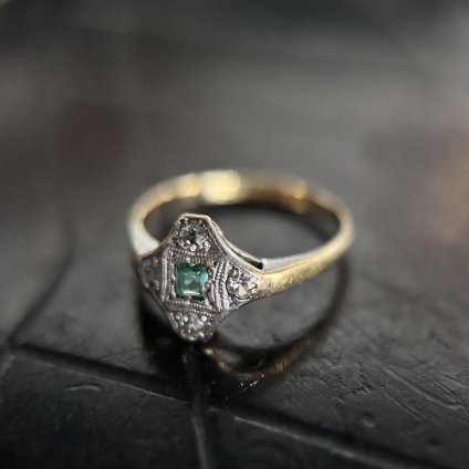 1920-30's 18KYG / Platinum Diamond Emerald Ring18 ץ   󥰡
