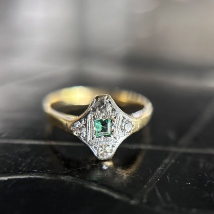 1920-30's 18KYG / Platinum Diamond Emerald Ring18 ץ   󥰡