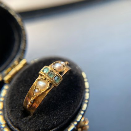 c.1932 15KYG Emerald Pearl Ring（1932年製 15金 エメラルド パール