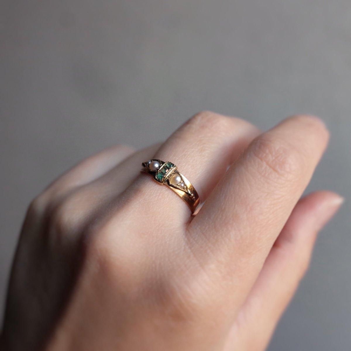 c.1932 15KYG Emerald Pearl Ring（1932年製 15金 エメラルド