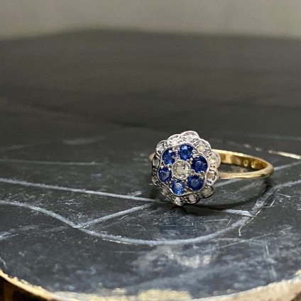 Art Deco 18K Diamond Sapphire Cluster Ringʥǥ  ե 饹 󥰡