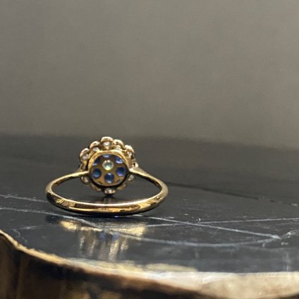 Art Deco 18K Diamond Sapphire Cluster Ring（アールデコ ダイヤモンド サファイア クラスター リング）