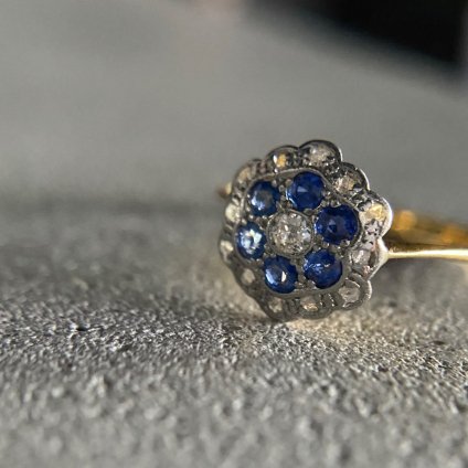 Art Deco 18K Diamond Sapphire Cluster Ringʥǥ  ե 饹 󥰡