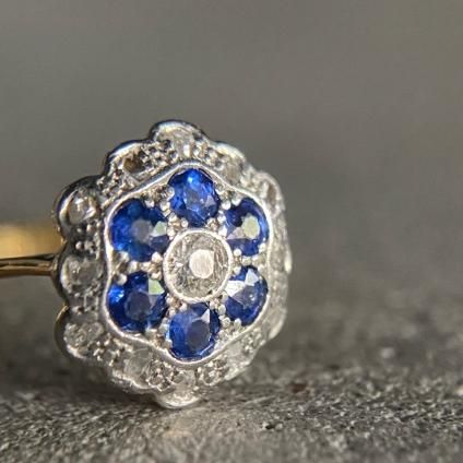 Art Deco Diamond Sapphire Cluster Ring（アールデコ