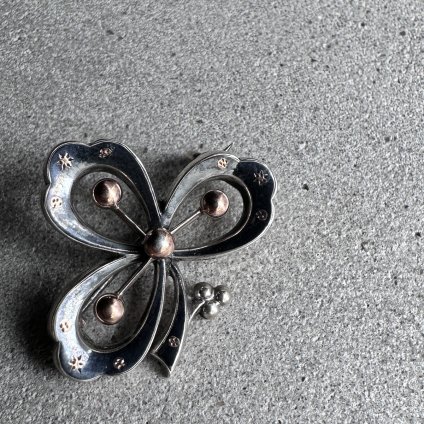 Victorian Silver Niello Shamrock Brooch （ヴィクトリア時代 二エロ 