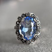 1930 - 40's Silver Marcasite Blue Glass Ring（1930 -40年代 シルバー マーカサイト ブルーガラス リング）