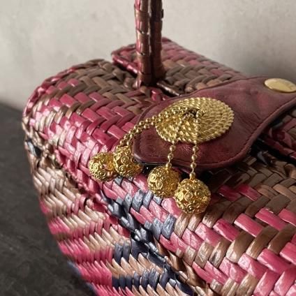 Vintage Italy Rattan PinkNavy Bagʥơ ꥢ  ԥ󥯡ͥӡ Хå