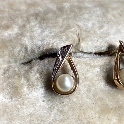 ơ 9K  ѡ  ƥɥå ԥVintage 9KYG Pearl Diamond Teardrop Earrings