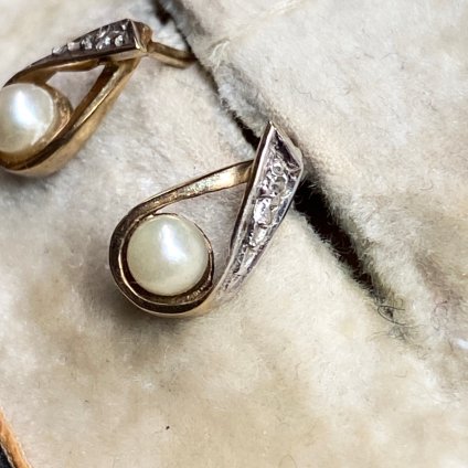 ơ 9K  ѡ  ƥɥå ԥVintage 9KYG Pearl Diamond Teardrop Earrings