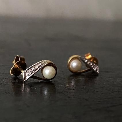 ơ 9K  ѡ  ƥɥå ԥVintage 9KYG Pearl Diamond Teardrop Earrings