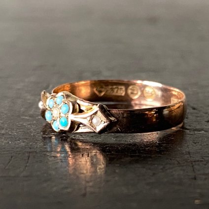 1895年製 9K ゴールド ターコイズ パール ガラス リング（9KYG Turquoise Pearl Glass Ring）- JeJe  PIANO ONLINE BOUTIQUE 神戸のアンティーク,ヴィンテージ専門店