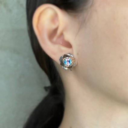 1950ǯ С ꥹ饹 󥰡Silver Iris Glass Earrings