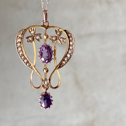 1900-10ǯ 9K  ᥷ ѡ ڥȥȥåס9KYG Amethyst Pearl Pendant Top