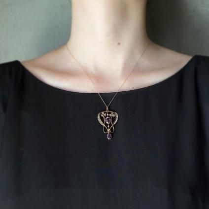 1900-10年代 9K ゴールド アメシスト パール ペンダントトップ（9KYG