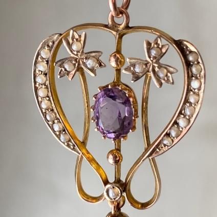 1900-10ǯ 9K  ᥷ ѡ ڥȥȥåס9KYG Amethyst Pearl Pendant Top