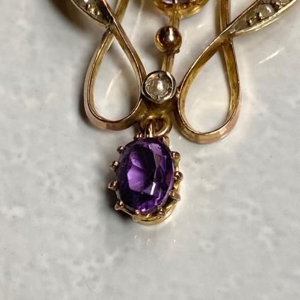 1900-10ǯ 9K  ᥷ ѡ ڥȥȥåס9KYG Amethyst Pearl Pendant Top