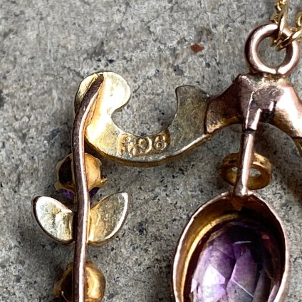 1900-10ǯ 9K  ᥷ ѡ ͥå쥹9KYG Amethyst Pearl Necklace