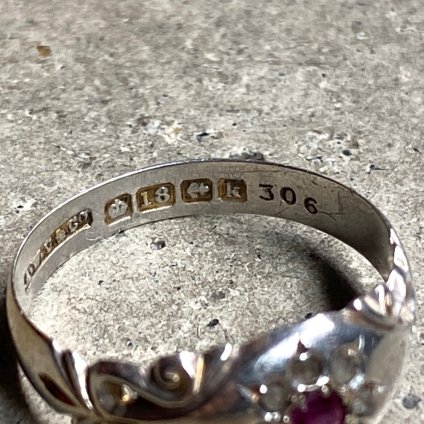 1905年製 18K ホワイトゴールド ルビー ダイヤモンド ジプシーリング（18KWG Ruby Diamond Ring）