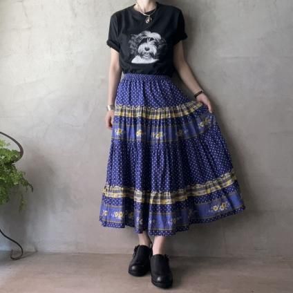 ヴィンテージ プロヴァンス柄 セミロングスカート 花柄(Vintage ヴィンテージ プロヴァンス柄 セミロングスカート 花柄(Vintage