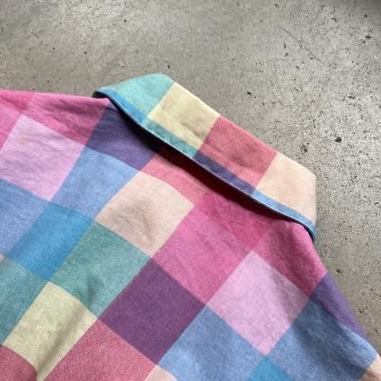 ơ ѥƥå ѥե꡼ ֥饦Vintage Pastel Check  Puff-Sleeve Blouse