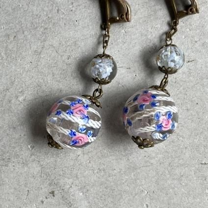 1930~40ǯ ͥ󥬥饹 ϥɥڥ 󥰡Venetian Glass Hand Paint Earrings