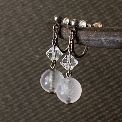 1930-40ǯ С  饹 󥰡Silver Quartz Glass Earrings