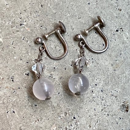 1930-40ǯ С  饹 󥰡Silver Quartz Glass Earrings