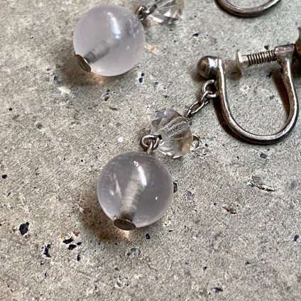 1930-40年代 シルバー クォーツ ガラス イヤリング（Silver Quartz Glass Earrings）
