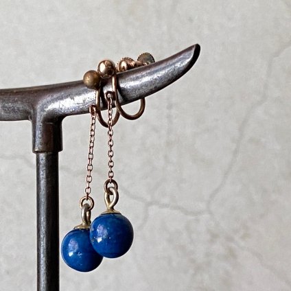 1920-30ǯ ĥԥ饺 󥰡Rolled Gold Lapis Lazuli Earrings