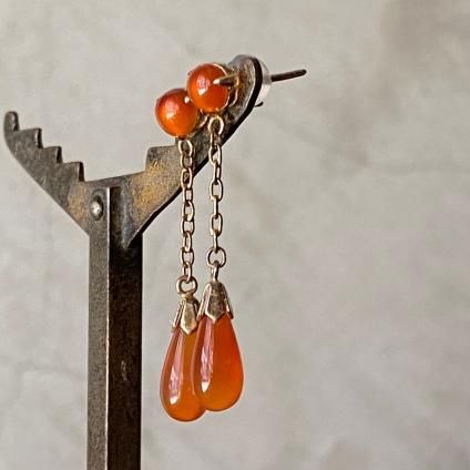 1940-50ǯ С ͥꥢ ԥSlver Gilt Carnelian Earrings