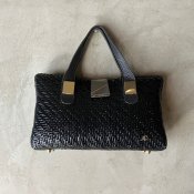 イタリア ヴィンテージ 籐 レザー ダークネイビー ハンドバッグ（Vintage Italy Rattan Bag）