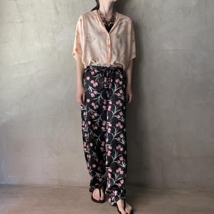 ơ 塼å ƥ ѥġVintage Tulip Pattern Satin Easy Pants