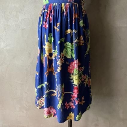 ơ ȥԥ ԡFrance Vintage Tropical Pattern Dress