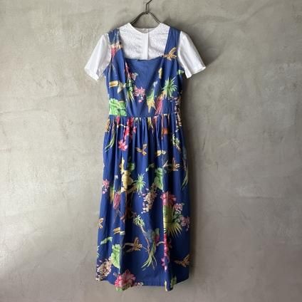 ơ ȥԥ ԡFrance Vintage Tropical Pattern Dress