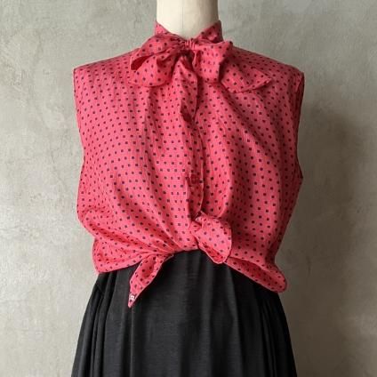 1960ǯ ե ɥå ܥ֥饦France Dotted Bow Tie Blouse