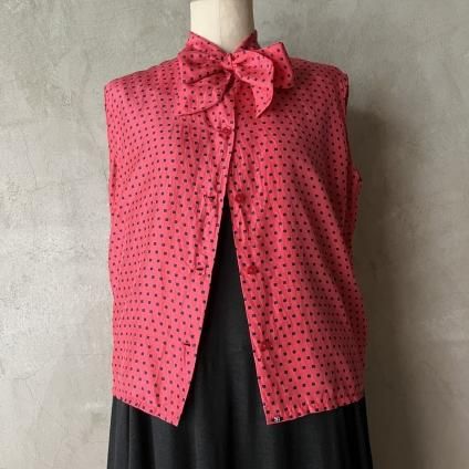 1960ǯ ե ɥå ܥ֥饦France Dotted Bow Tie Blouse