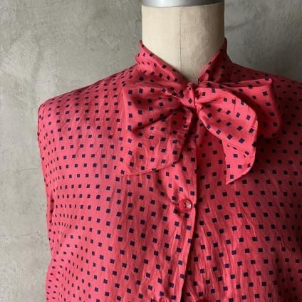 1960ǯ ե ɥå ܥ֥饦France Dotted Bow Tie Blouse