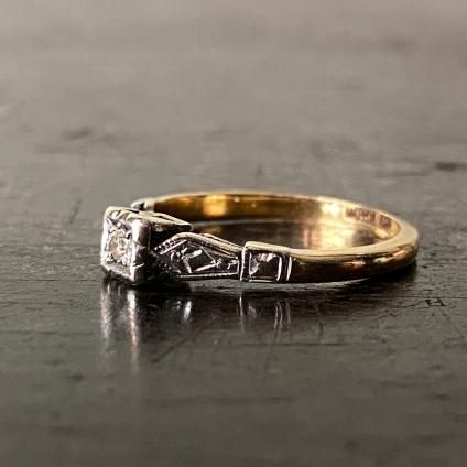 1920-30年代 18K ゴールド プラチナ ダイヤモンド リング(18KYG 1920-30年代 18K ゴールド プラチナ ダイヤモンド リング(18KYG