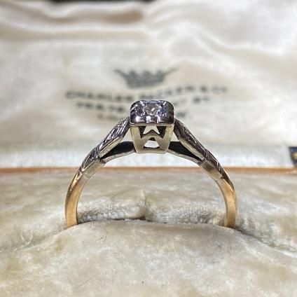1920-30年代 18K ゴールド プラチナ ダイヤモンド リング(18KYG 1920-30年代 18K ゴールド プラチナ ダイヤモンド リング(18KYG