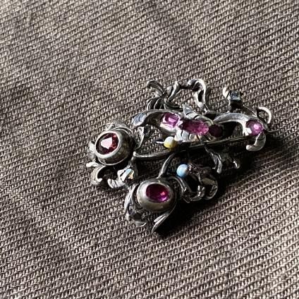 硼 С ӡ ͥå  ֥Silver Ruby Garnet Diamond Brooch